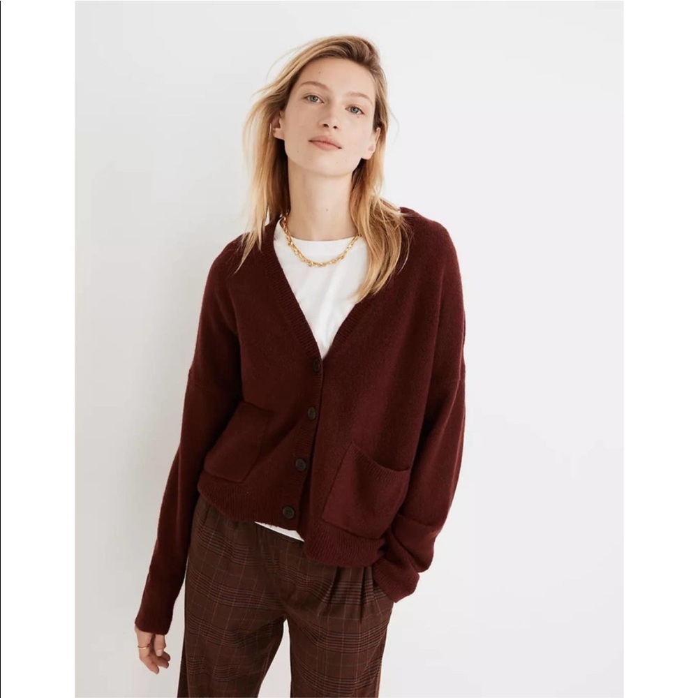 Madewell Burgundy Button Up Wool Blend Cardigan With Pockets Size M